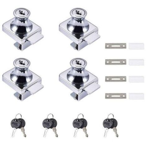 de porte en verre, 4 pièces Serrures à Came, Verrouillage de sécurité de la vitrine de l'armoire de porte en verre pour porte en verre de 5-8 mm (0,2-0,31") sans perçage avec 8 clés (1/4)