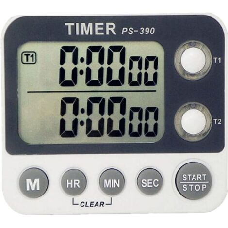 Minuteur de Cuisine, Minuteur de Cuisine 2 Canaux, Volume de la Sonnerie Réglable, Minuterie de Cuisson, Chronomètre, Grand écran LCD, Dos Magnétique, Batterie et Lanière Inclus (1/4)