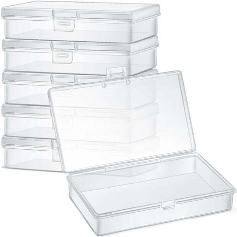Lot de 6 mini-conteneurs de rangement en plastique transparent pour petits objets, perles, bijoux, cartes de visite et objets artisanaux (13,2 x 7,6 x 3 cm) (1/4)
