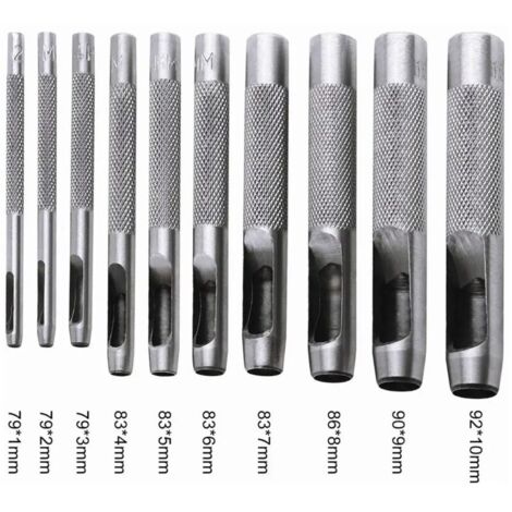 10PCS Outils de Poinçonnage/Outil Perforateur/Perforatrice - Poinçon Creux pour Faire des Trous - Ceinture/Cuire/Liège/Tissu/Bracelet de Montre - Marteau - Acier (1/4)