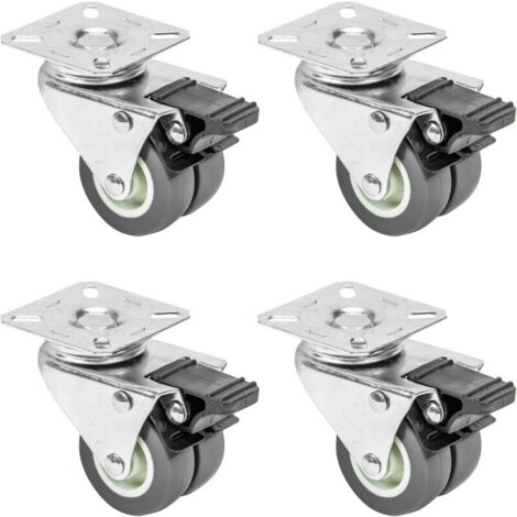 6720 Lot de 4 roulettes doubles pour charges lourdes avec frein Polyuréthane 50 mm jusqu'à 400 kg Gris (1/4)