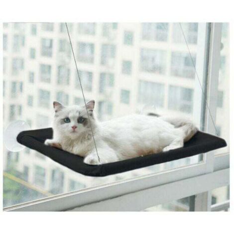 Hamac pour chat de fenêtre - Convient aux grands chats jusqu'à 25 kg, transat, panier pour animaux - Convient aux grandes fenêtres - Panier suspendu pour chat - Noir (1/4)