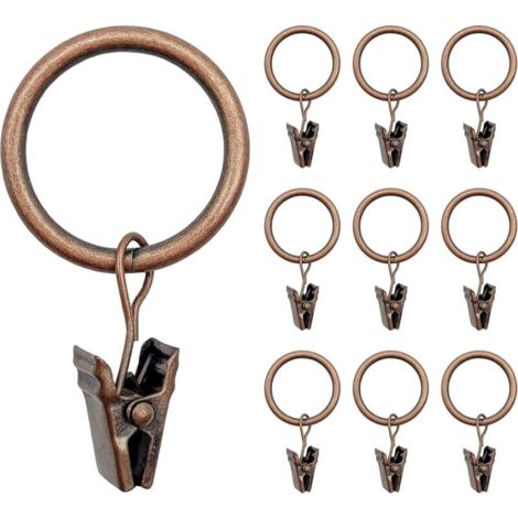 Lot de 40 anneaux de rideaux en métal bronze avec clips rétro, robustes pour fenêtres et rideaux de douche, diamètre intérieur 25 mm, antirouille (1/4)