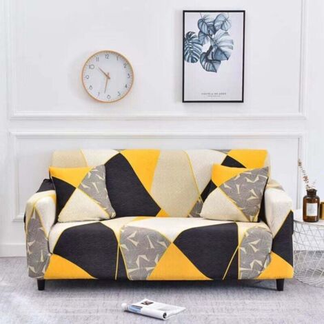 Housse de canapé 2 places, 140-180 cm, moderne avec accoudoirs, extensible, universelle, motif écossais jaune (1/4)