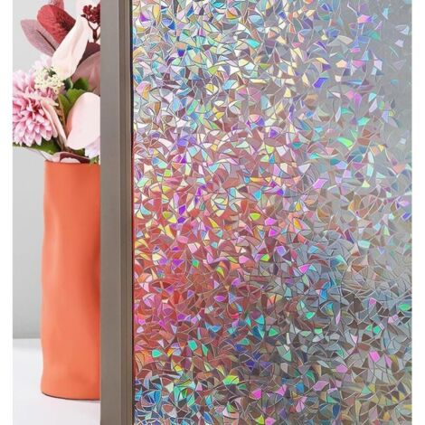 Film décoratif 3D pour fenêtre (45 x 200 cm) – Multicolore – Opaque – Autocollant – Effet arc-en-ciel – Transparent, Verre brisé (1/4)