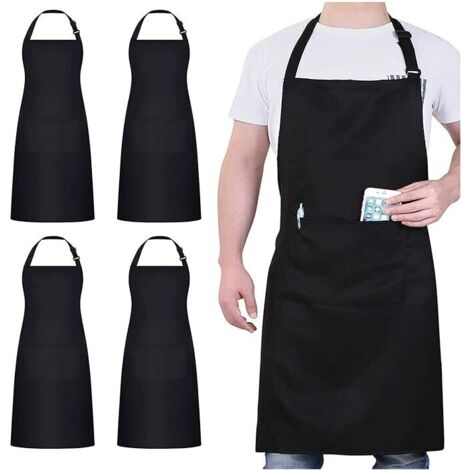 4 Pack Chef Tabliers, Noir Tablier avec 2 Poches, Etanche Réglable Tablier pour Homme Femme,Tablier Cuisine Professionnel pour Cuisine, Jardinage, Restaurant, Barbecue, Café (1/4)