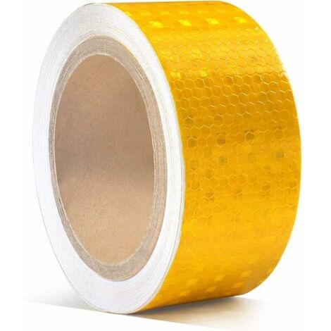 5cm X 10m Ruban d'Avertissement Réfléchissant,Autocollant de Ruban réfléchissant Fluorescent Bande de Sécurité Autocollant de pour la Visibilité de la Nuit, Jaune (1/4)
