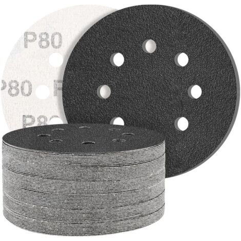 Black Lot de 50 disques abrasifs en carbure de silicium avec Grain 80 8 trous Rond Ponceuse excentrique - Grain mélangé - Pour polissage (1/4)