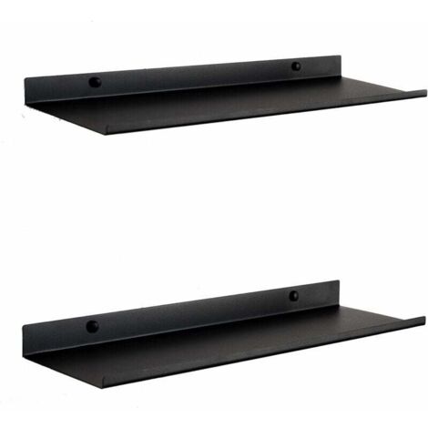 Etagere Murale Flottante Noire Set 2 Tablette Murale Metallique 50 cm, Fixation Invisible pour Livres, Objets, Deco Murale Etagere Salle de Bain, Salon, Cuisine, Chambre ou Etagere Bureau (1/4)