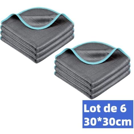 Lot de 6 chiffons en microfibre de carbone magiques, 400 g/m², absorbants et sans traces, pour nettoyer les vitres, la vaisselle, la cuisine, la maison ou la voiture, réutilisables (1/4)