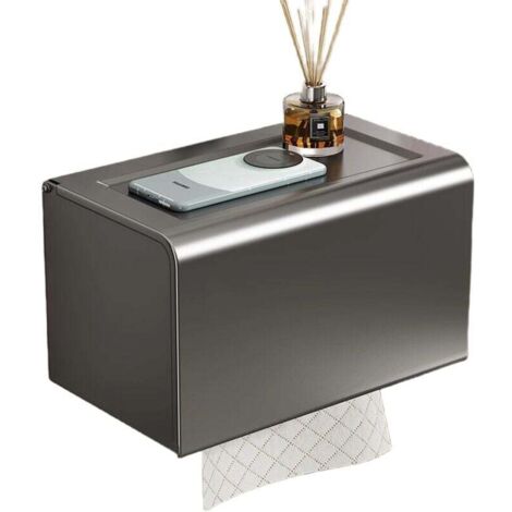 Porte-papier toilette avec étagère de rangement - Fixation par ventouse, sans perçage, en aluminium spatial antirouille et antidérapant (1/3)