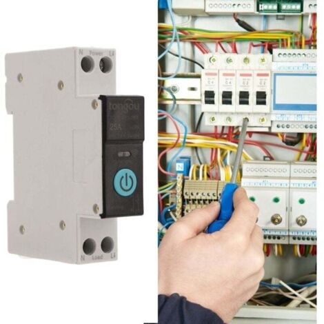 Disjoncteur sur Rail Din Commutateur WIFI Intelligent Télécommande pour Téléphone Portable sans Fil 3 Modes de Synchronisation Fonction pour Appareils Ménagers Convient pour la Maison(25A) (1/4)