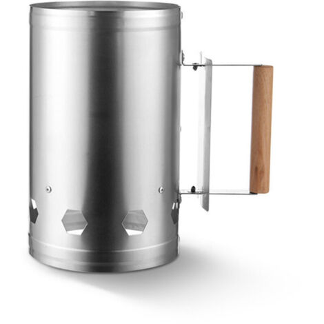 Allume-cheminée pour barbecue avec manche en bois, argenté, env. 17 x 27 x 27 cm (manche en bois, argenté) (1/4)