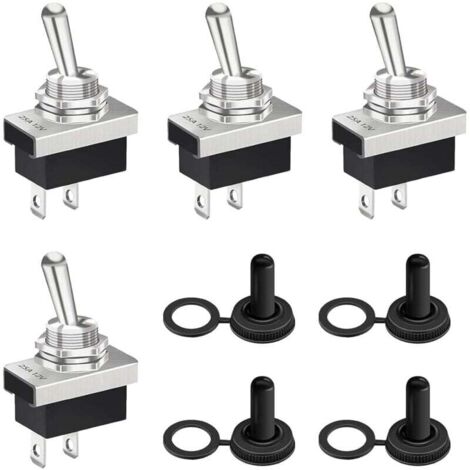 4 Interrupteur à Bascule, Interrupteur 12V Etanche 25A SPST Marche/Arrêt 2 Positions avec Capuchon Imperméable, pour Voiture, Équipements Électroniques, Applications Extérieures et Intérieures (1/4)