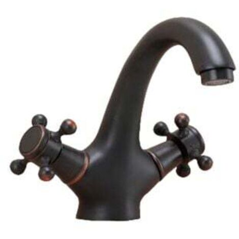 Mitigeur de lavabo rétro à deux poignées, finition laiton antique vintage, noir (1/4)