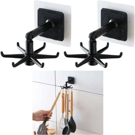 Crochet pour ustensiles de cuisine Rotation à 360 ° Pour ustensiles de cuisine avec 6 crochets 2 pièces Fixation sans perçage Rack pour cuisine Rangement suspendu (1/4)