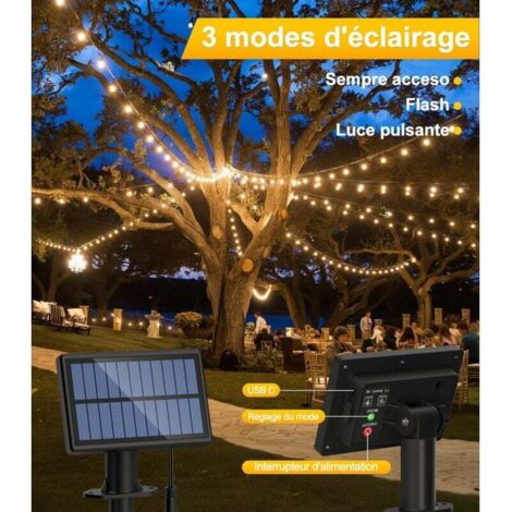 Guirlande Solaire Guinguette SUWIN 18 M – 32 LED G40 Incassables, 4 Modes, IP45, Pour Jardin, Terrasse & Noël