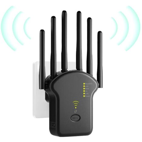 Répéteur WiFi, Amplificateur WiFi, Repeteur WiFi Puissant 1200Mbps Double Bande 5GHz & 2.4GHz, WiFi Booster, WiFi Extender avec 6 Antennes, LAN/WAN Ports, Mode Répéteur/Routeur/AP (1/4)