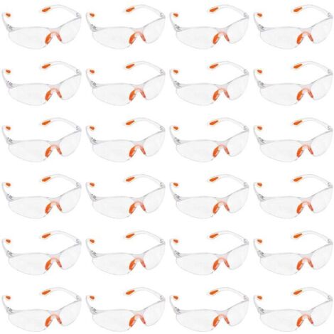 Lunettes de Protection Transparentes - Lot 24x Lunette de Protection Travail Bricolage Chantier Chimie Lycee - Surlunettes Verres Plastique Pont-de-Nez et Embouts Caoutchouc (1/4)