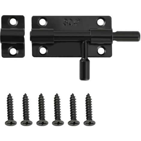 Loquet Porte, Loquets et Verrous Porte Fermoir Pratique, Verrou Porte Exterieur pour Portes, Fenêtres, Clôtures, en Acier Inoxydable SUS304, Verrou Porte Coulissante, Noir (1/4)
