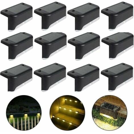 Lampe de clture solaire tanche, lumire de pont solaire, lampe d\'escalier, lampes solaires de jardin LED IP65 pour cltures d\'escalier de patio (Lumire chaude-Noir, 12 PCS) (1/4)