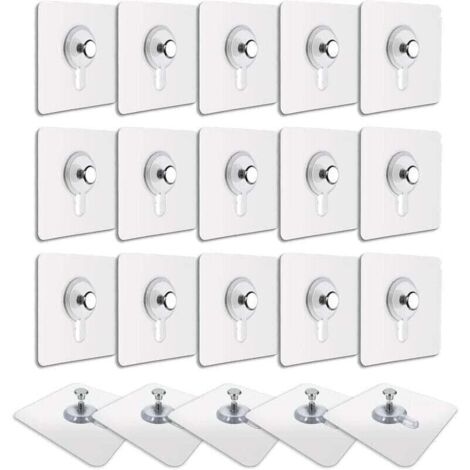 20 Pcs Accroches Tableau sans Percer, Fixation Cadre sans Percer, Accroche Cadre sans Percer Adhesif Impermable Amovible Autocollant Anti-trace, Crochet Tableau Adhsif Transparent (1/4)