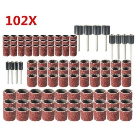 102 Pièces Caoutchouc Tambour De Ponçage avec Boîte Gratuite, Comprenant 90 Pièces Bandes de Ponçage et 12 Pièces Tambour Mandrin pour Dremel Outils Rotatifs (1/4)