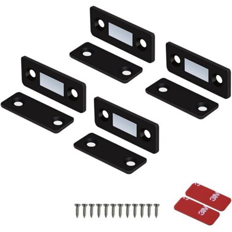 Aimants d'armoire Loquet de porte magnétique pour fermeture tiroir Fermeture de placard de porte coulissante d'armoires de cuisine (4 Pack, Black) (1/4)