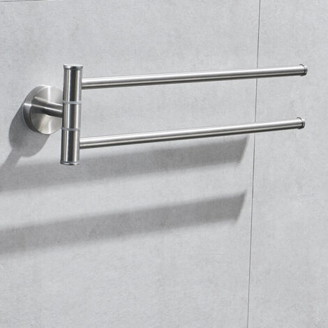 Porte-serviettes pivotant pour cuisine - Porte-serviettes mural à 2 bras - Acier inoxydable 304 brossé (1/4)