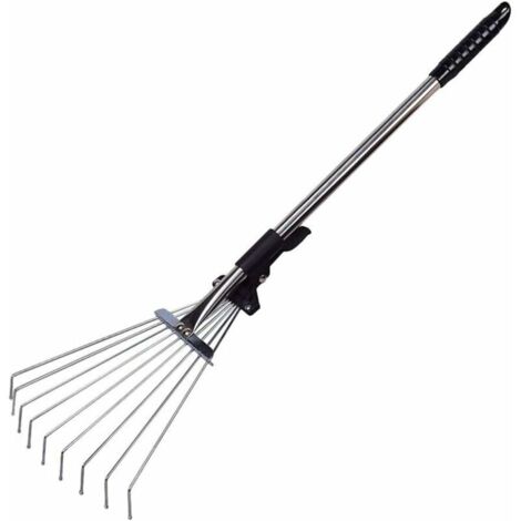 Râteau à feuilles de jardin - Râteau de camping et de désherbage en métal réglable et extensible pour jardin, pelouse et terrasse (1/4)