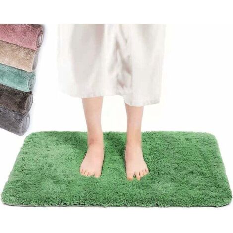 Tapis de bain vert 40 x 60 cm, antidérapant et lavable, à haute capacité hygroscopique, pour baignoire, salle de bain, salon et chambre (1/4)