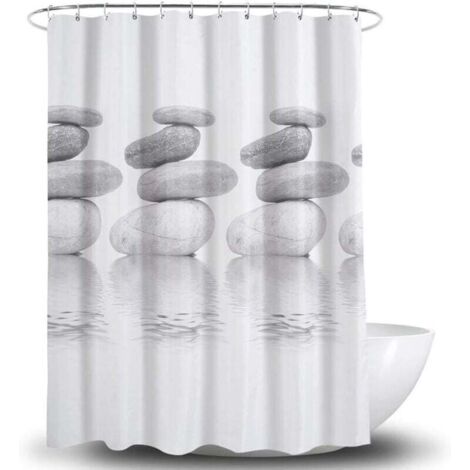 Rideau de douche - Antibactérien - Antimoisissure et déperlant - Polyester - 180 x 180 cm - Gris - Galet (gris) (1/4)