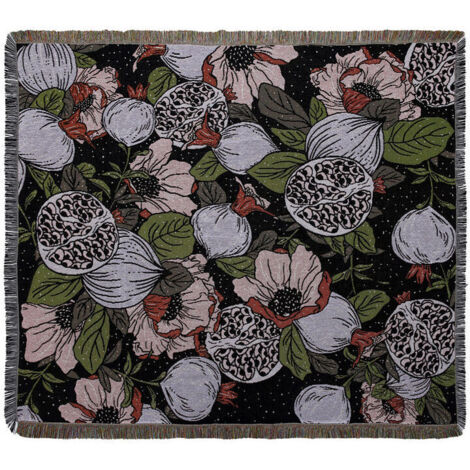 Couverture tricotée à franges, style bohème, simple, douce et confortable, protège du froid, idéale pour le canapé, la chaise, le repos et la sieste, motif fleurs, 160 x 130 cm (1/4)