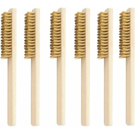6 Pcs Brosse Laiton, Jeu de Brosses Métalliques, Brosse Métallique avec Poils en laiton, Brosses Métalliques Laiton, pour nettoyer les taches de sueur, la rouille et le nettoyage en profondeur