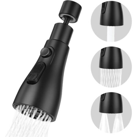 Douchette Evier Cuisine Robinet 360 Degres, 3 Modes Embout Robinet Cuisine avec Aerateur, Mitigeur Evier Cuisine Tete de Robinet Rotative, Adaptateur Robinet Universal Orientable,Couleur:noir (1/4)