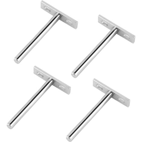 Lot de 4 supports d'étagère flottante de 4 pouces,Supports cachés pour charges lourdes - Pour murs, cheminées, bibliothèques,Argenté (1/4)