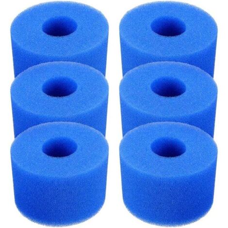 Lot de 6 cartouches de filtre de piscine réutilisables et lavables en mousse 108×73×40mm (bleu) (1/4)