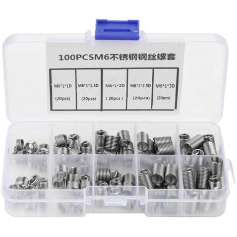 Filets Rapportés Type, 100pcs Inserts Filetés Auto-taraudeurs, M6 Insert fileté, d'inserts de filetage en fil hélicoïdal en acier inoxydable (1/4)