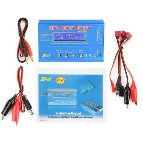 Chargeur iMAX B6 80W,Chargeur iMAX B6 80W, Chargeur Lipo Balance, Déchargeur pour Batterie LiPo/Li-ION/Life(1-6S), NiMH/NiCd(1-15S), LCD Chargeur Déchargeur parallèle(sans EU plug)