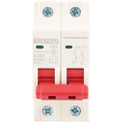 Mini-disjoncteur photovoltaïque DC 2V-500V 63A - Protection des panneaux solaires - Modèle DZ47-63Z-2P - Installation facile (1/4)