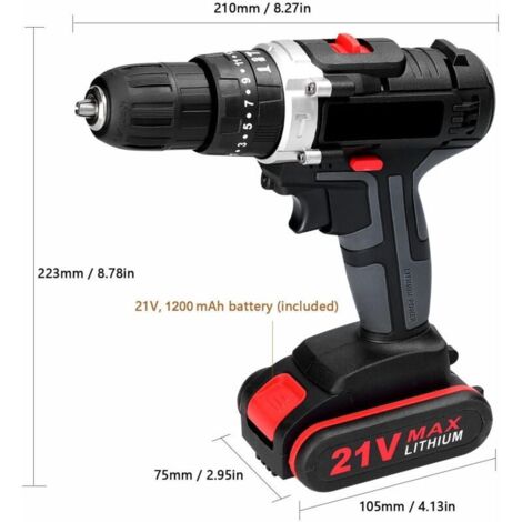 Perceuse Visseuse Sans Fil 21V - Percussion 2 Vitesses + LED - Bricolage