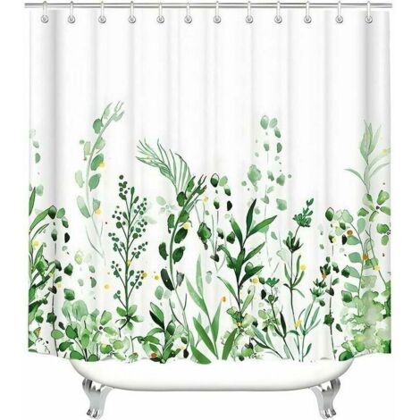 Rideau de douche 180 x 200 cm, résistant à la moisissure, imperméable, imprimé floral, ourlet lesté, lavable, polyester, rideaux de salle de bain pour baignoire, avec 12 crochets. (1/4)