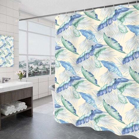 Rideau de douche 180 x 200 cm avec 12 crochets, séchage rapide (drapé), tissu polyester imperméable, lavable en machine, rideaux de bain (1/4)