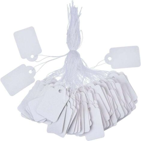 Étiquettes de prix blanches (35 x 22 mm), 500 pièces, avec ficelle de suspension