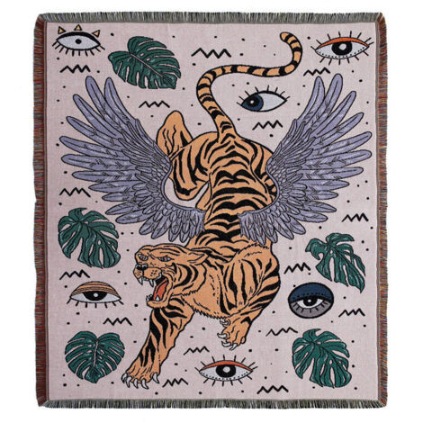 160 x 130 cm, couverture tricotée à motif tigre, décorée de franges, style bohème, simple, douce et confortable, protège du froid, pour canapé, fauteuil, repos et sieste (1/4)