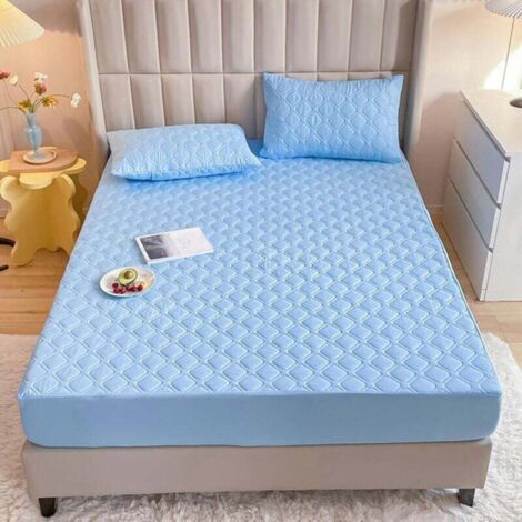 Protège-Matelas imperméable 150x200cm Bleu Ultra Doux Silencieux Respirant imperméable Housse de Matelas (1/4)