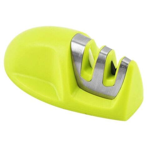 Aiguiseur de couteaux de cuisine (vert) Aiguiseur de couteaux portable professionnel 2 en 1 pour couteaux en acier inoxydable et en céramique de toutes tailles, base antidérapante noire (1/4)