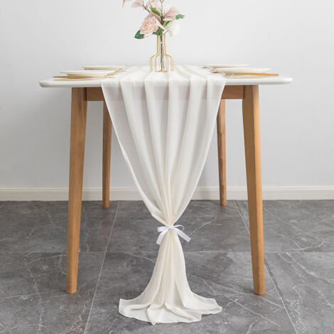 Chemin de table bohème en gaze beige 72 x 305 cm pour cuisine, maison, fête, mariage, anniversaire (1/4)