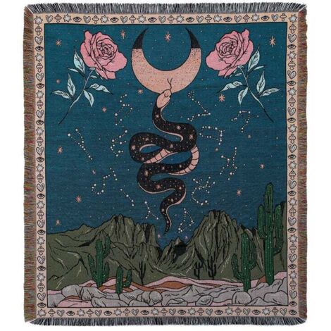 Couverture tricotée style bohème 160 x 130 cm, motif serpent avec franges, simple, douce et confortable, protège du froid, idéale pour le canapé, la chaise, le repos et la sieste. (1/4)