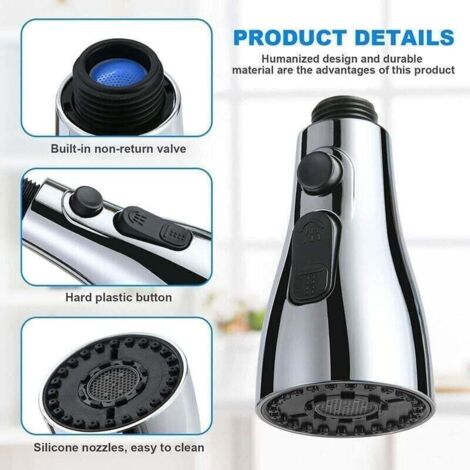 Douchette Evier Cuisine Robinet 360 Degres, 3 Modes Embout Robinet Cuisine avec Aerateur, Mitigeur Evier Cuisine Tete de Robinet Rotative, Adaptateur Robinet Universal Orientable (1/4)